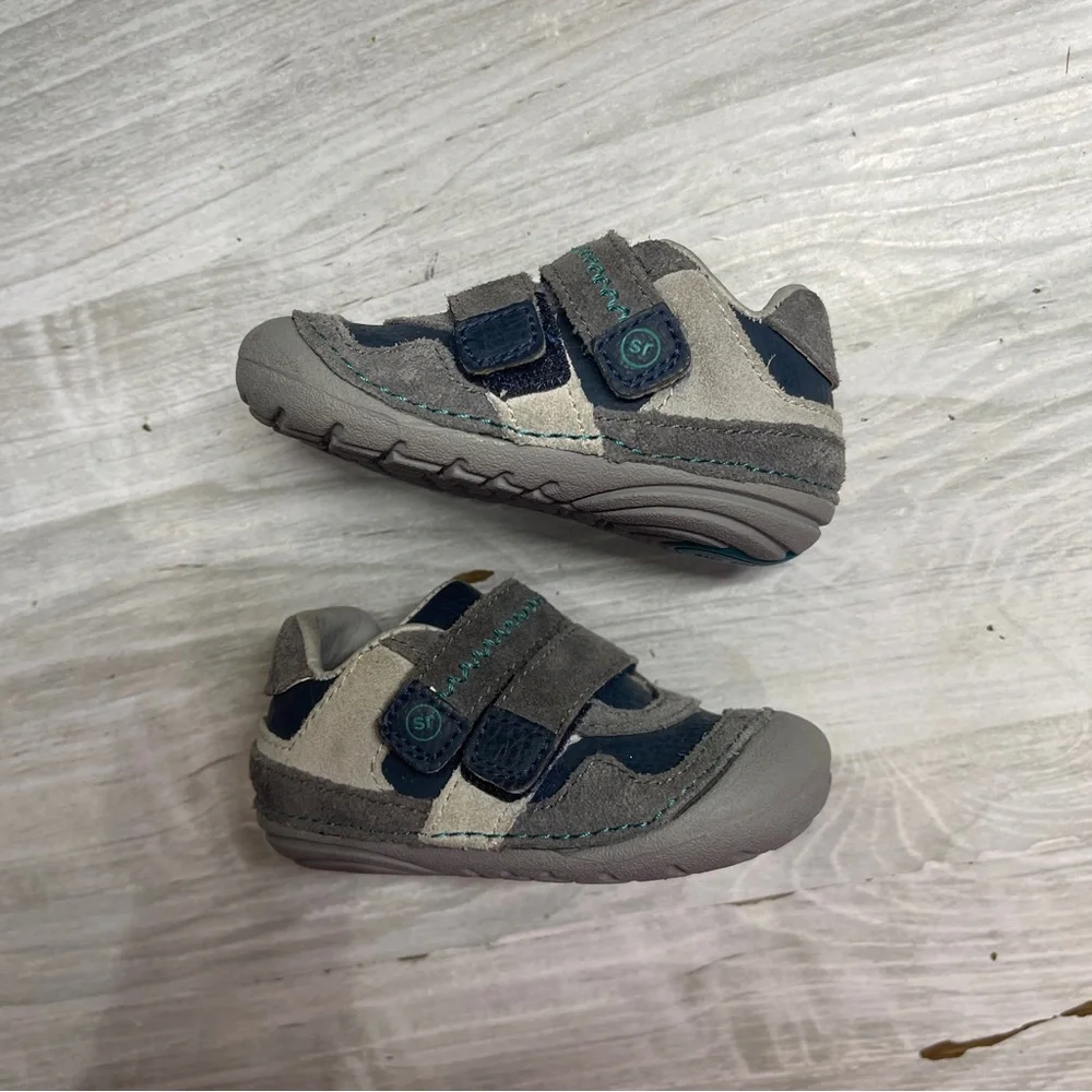 Stride Rite Graham Gray Blue Leather Baby Walker Shoes Size 3
